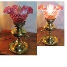 Darling Vintage Brass Hurricane Lamp Cranberry Opalescent Shade Fenton?