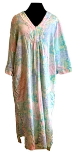Vtg Miss Elaine Pastel Floral Paisley Cotton Robe Housecoat Zip Front Sz Large - Picture 1 of 12