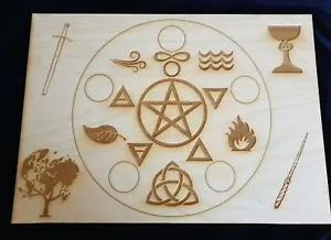 A3 Size Ritual Altar Board With Pentagram Wood Engraved - Picture 1 of 3