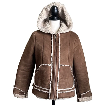 Chaqueta De Colección Mujeres Estática Penny Lane Cremallera Imitación Gamuza y Borde de Piel Talla L Con Capucha Boho Foto 1 de 4