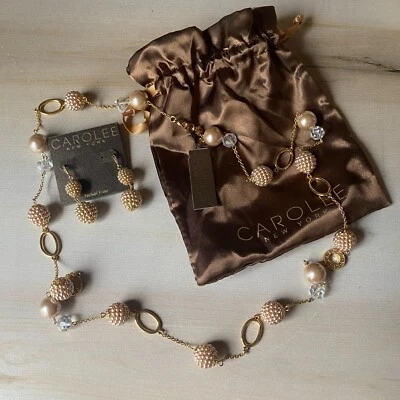 Juego de pendientes collar Carolee nuevo con etiquetas doble perla gota estrás vidrio AB $113 Foto 1 de 4
