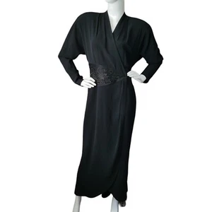 Vintage 1990s Cache Dress Wrap Gown Long Formal Beaded US Size 10 - Picture 1 of 11