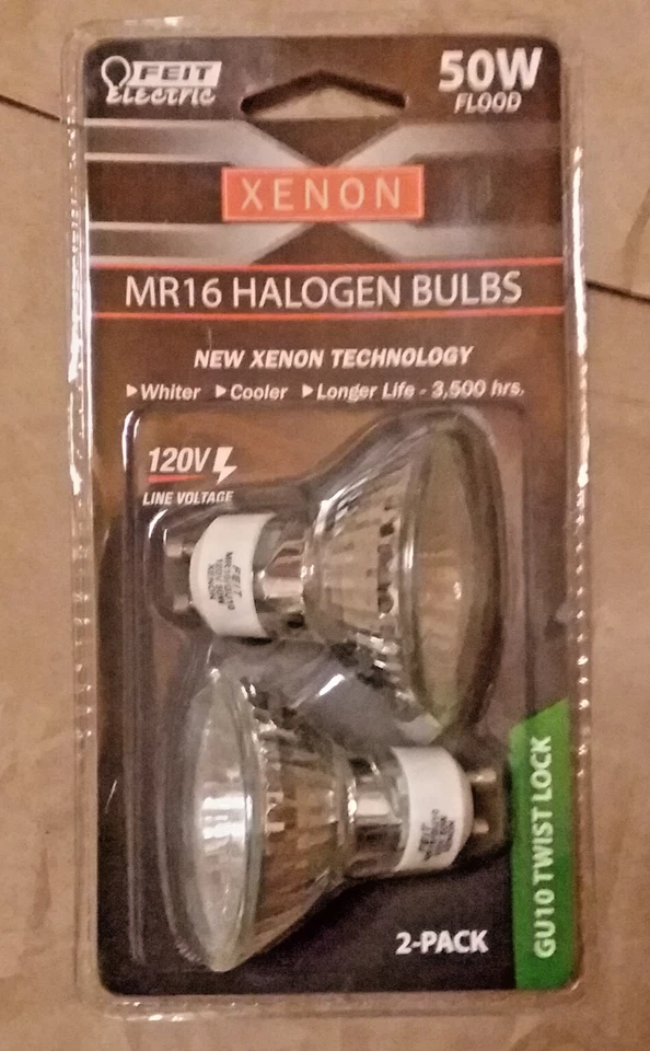 Feit Electric MR16/GU10 Twist lock Xenon 50 Watt Flood 120V Bi-Pin Lamp- 2 Pack - Image 1 of 2