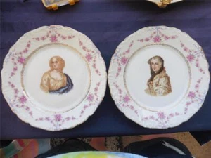 2 Antique/Vintage Carl Tielsch C.T. Plate Germany Portrait Plates - Picture 1 of 4