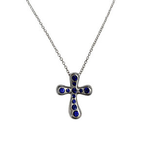 TIFFANY & Co. Platinum Peretti Sapphire Cross Pendant Necklace