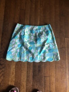 VTG Lilly Pulitzer Womens Green Floral Print Scalloped Hem Lined Short Skirt 6 - Picture 1 of 3