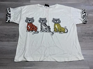 Vintage Cute Cats T-Shirt The Zoo Crew Animal Print Cuffed Sleeves Single Stitch - Picture 1 of 11