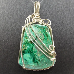 Malachite 126 carat Sterling Silver + Gold Plated Wire Wrap Pendant 1 1/8" x 2" - Picture 1 of 6
