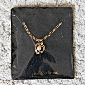 Vintage Faux Pear-June Birthstone Heart Shaped Necklace 14K Gold Tone In Package - Picture 1 of 3