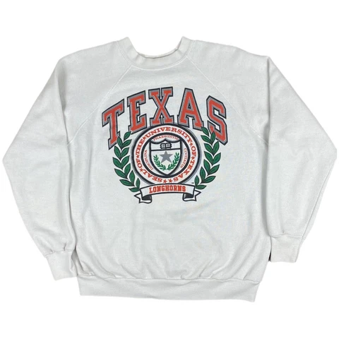Texas Longhorns UT Sweatshirt Adult Size Large White 80s Sweater Pullover BEVO Cover