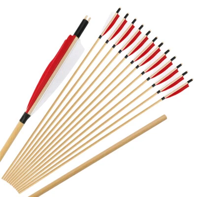 32" Wooden Arrows Shafts 5" Turkey Feather Archery Target Bow Hunting Shooting - Image 1 of 4