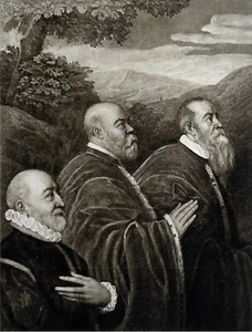 PORTRAIT de TROIS DONATEURS (de Le Tintoret - Jacopo Robusti) - Estampe 19e - Picture 1 of 2