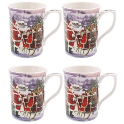 Lot de 4 tasses Père Noël fine Chine traîneau en boîte cadeau festif père Noël - Photo 1/3