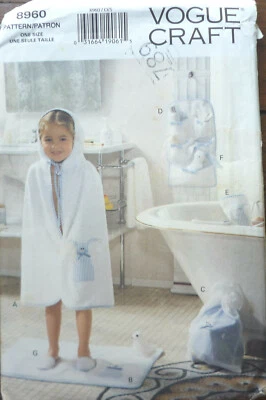 Vogue 8960 uncut pattern children's bath accessories bunny slippers hooded towel - Image 1 of 2