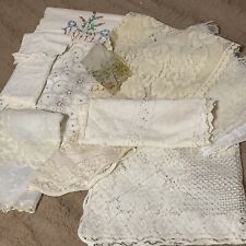 Lot of Vintage Lace Organza Cotton Fabric Table Runners And Misc Pieces