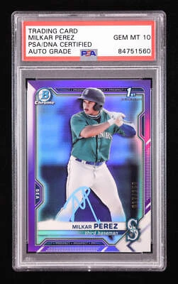 Milkar Perez Signed 2021 Bowman Chrome Prospects Purple Refractors #BCP215 #17/2 - Image 1 of 2