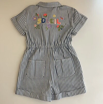 Mameluco Mini Boden Niñas 7/8 Bordado Azul Tictac Rayas Foto 1 de 4