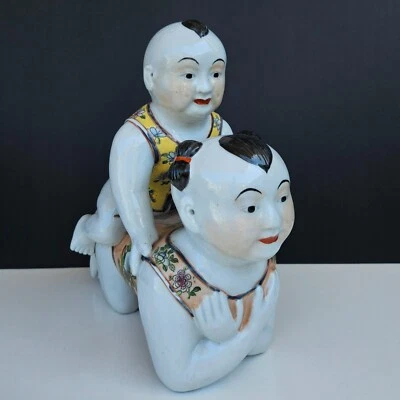 Vintage Chinese Porcelain Family Rose Children Pillow figurine - Image 1 of 4