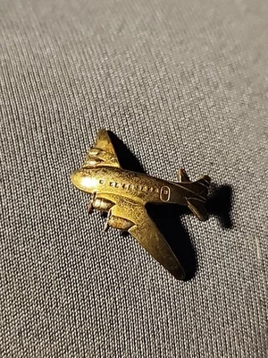 Vintage Aviation Aircraft Pilot Brass Airplane Hat  Clip Clasp 2.5” Plane Pin  - Image 1 of 3