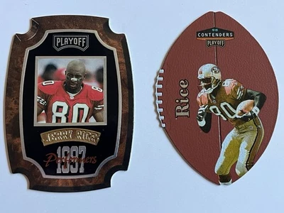 Cartões cortados Jerry Rice 1997 Playoff Performers #44/1998 Playoff Contenders #81 - Imagem 1 de 4