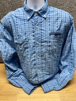 Camisa de pesca Vineyard Vines para hombre L Harbor azul a cuadros Seersucker refrigeración ventilada Foto 1 de 4