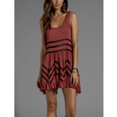 Платье-слип Free People вуаль трапеция богемное ржавчина в горошек кружевное прозрачное размер маленький - Изображение 1 из 4