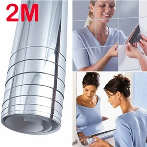2M Large Wall Sticker Mirror Roll Self Adhesive Stick Film Room Decor Bathroom - Picture 1 of 13