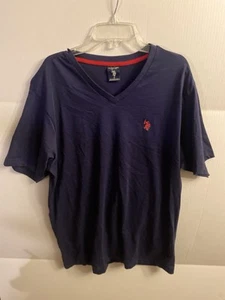 U.S. Polo V Neck Navy Tee Men M Short Sleeve Stretch Preppy Shirt - Picture 1 of 3