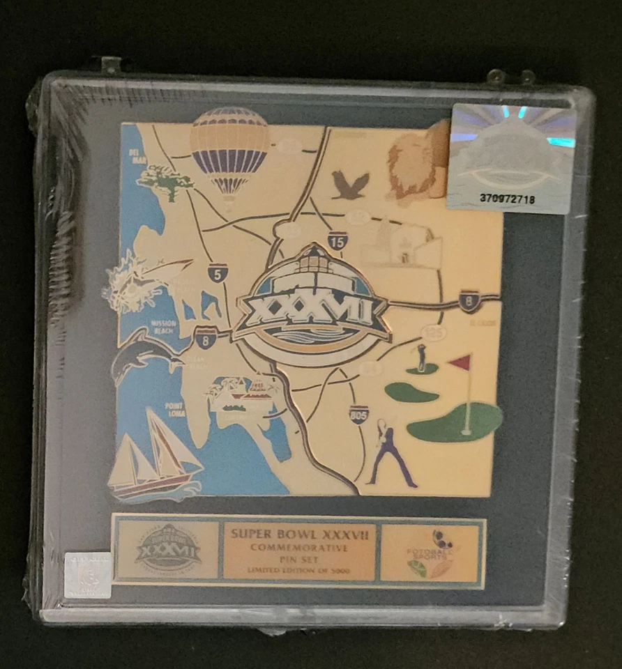 Super Bowl XXXVII NFL Souvenir Lapel Pin Set San Diego Stadium 1-26-2003