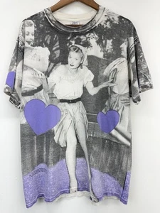 Vintage 90s Y2K I Love Lucy size Large Gray Purple AOP Short Sleeve T-Shirt - Picture 1 of 7