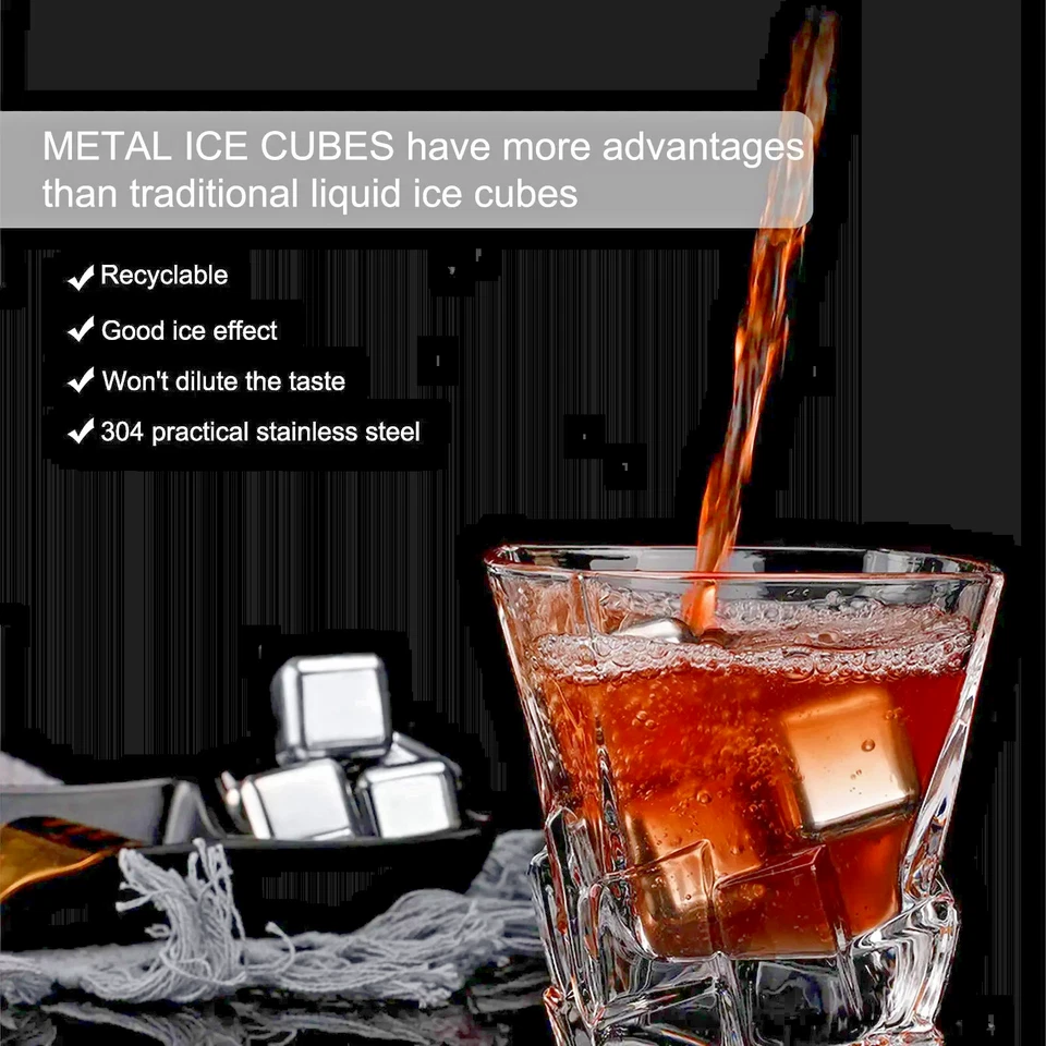 Whiskey Reusable Stainless Steel Ice Cubes – Metal Chilling Rocks for Whisky, - Image 1 of 4