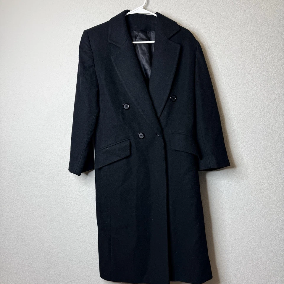 Abrigo largo vintage Saks Fifth Avenue para mujer 100 % cachemir negro Fleurette Foto 1 de 4