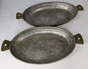 Lote de 2 sartenes gratinadas de cobre y latón Lecellier forradas de estaño Mauviel Francia 32 36 - Imagen 1 de 10