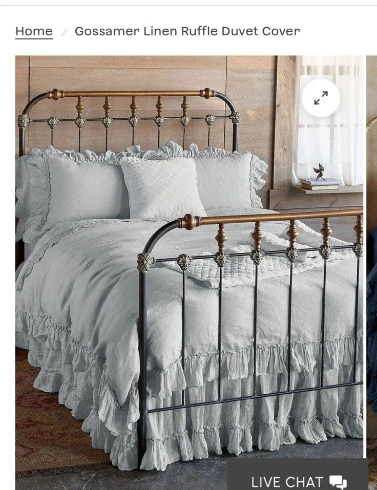 SUNDANCE LIVING Belle notte Lino Susurro Volantes Vidrio de Mar Reina Sábana Ajustable Foto 1 de 3