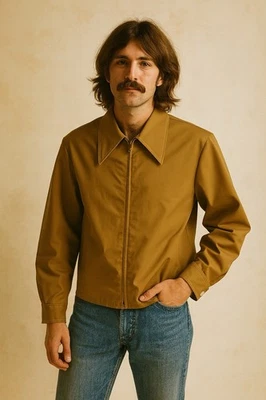 vintage 70s ARNOLD PALMER WINDBREAKER coat jacket gold big collar funky XL - Image 1 of 4