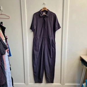 Poetry Charcoal Grey Jumpsuit 12 Textured Cotton Utility Pockets - Picture 1 of 11