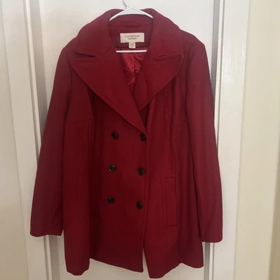 Abrigo para mujer Covington rojo guisante talla XL 16-18 mezcla de lana forrado Foto 1 de 4