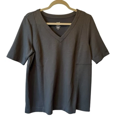 Top túnica Jill Pure Jill doble punto costuras M gris carbón cuello en V suave cómodo Foto 1 de 4