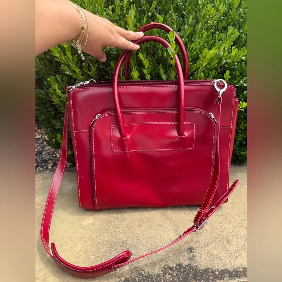 Mcklein USA LAKE FOREST | 15” Bolso de mano de cuero para computadora portátil en rojo Foto 1 de 4