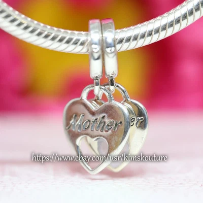 Nuevo 100% PANDORA 925 Plata Hija Madre Doble Corazón Dije Dividido 799187C01 Foto 1 de 3