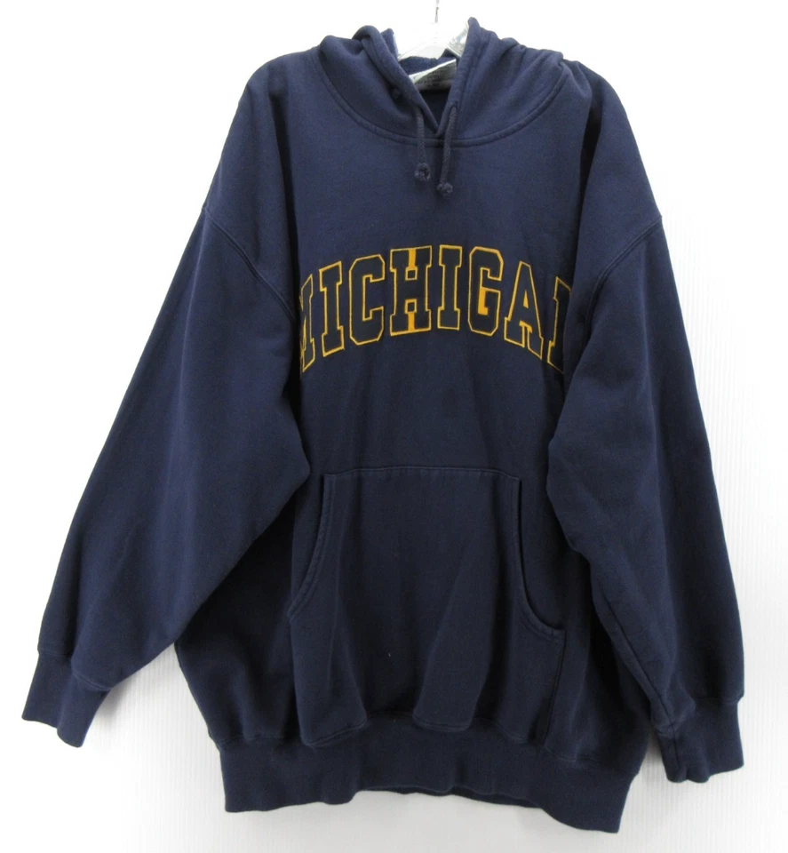VINTAGE University of Michigan Wolverines Sweatshirt Men XXL Blue Majestic 90s * - Image 1 of 4