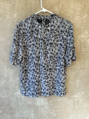 Blusa August Seda 100% Seda Negra Y Marfil Tema Geométrico Manga Corta Talla 8 Foto 1 de 4