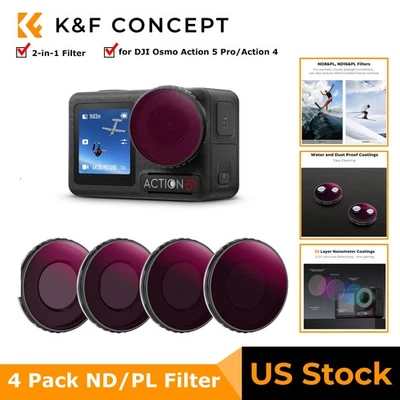 K&F Concept 4 Pack Screw On ND/PL Filter Kit for DJI Osmo Action 5 Pro/ Action 4