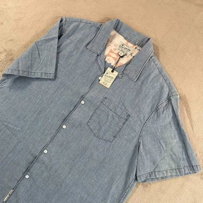 Camisa de Campamento Lucky Brand Hombres XL Azul Cambray Denim Mezcla de Cáñamo Manga Corta Nueva con Etiquetas Foto 1 de 4