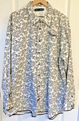 Camisa COOGI Hombres Talla 4XL Estampado Cachemira Manga Larga Con Botones Negra Borde Satinado Foto 1 de 4