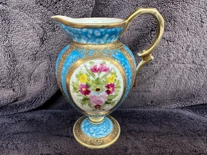 Ancien pot à crème ou à lait Noritake incrusté d'or bleu peint à la main - Photo 1/13