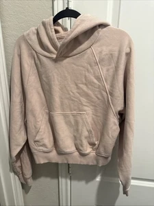 AERIE pale light pink cropped hooded sweatshirt size medium warm winter fall - Picture 1 of 4