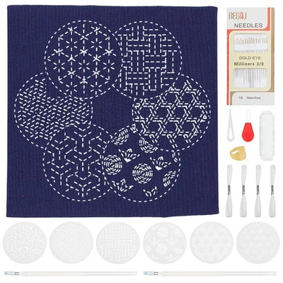 WEBEEDY DIY Sashiko Placemat Kit with Traditional Japanese Sashiko Template Embroider...
