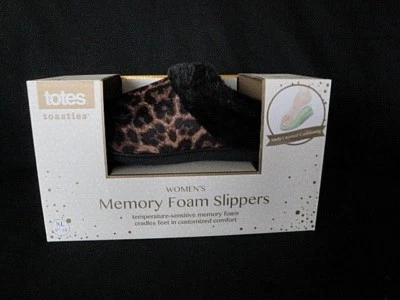 TOTES WOMEN MEMORY SENSITIVE FOAM COMFORT HOUSE SLIPPERS BLACK BROWN MED LRG XL - Image 1 of 4