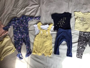 Girls Clothes Summer Bundle 9-12 sleep suit top yellow bunny dungarees next - Picture 1 of 7
